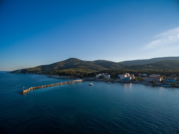 Beautiful high angle shot of a beach in Lesbos, Greece