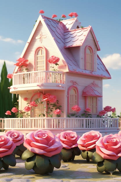Красивый дом с розами