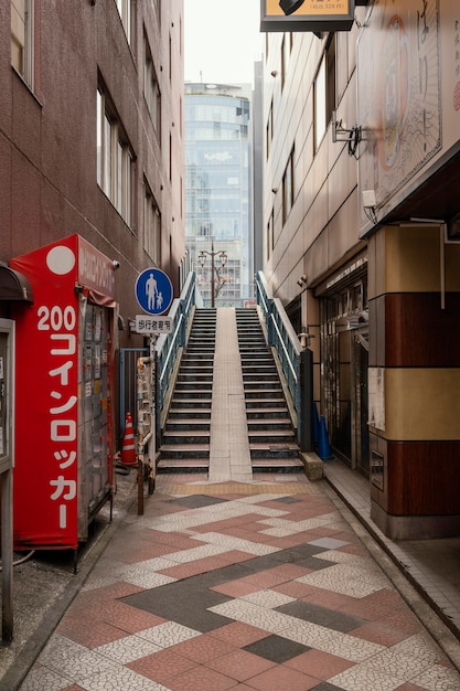 Beautiful japan city with stairs