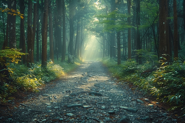 Free photo beautiful japanese  forest scene