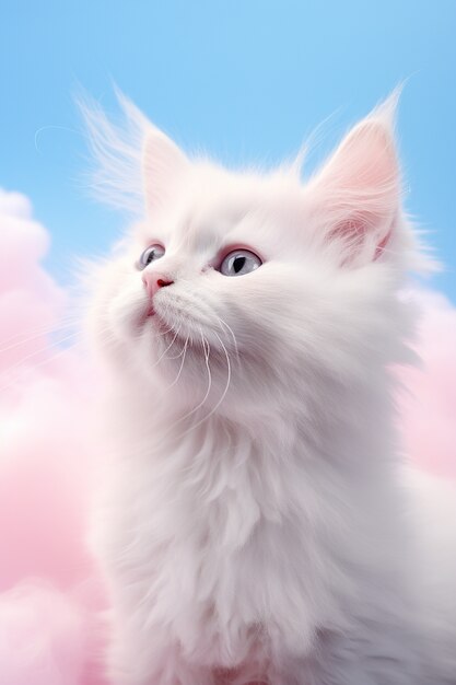 Beautiful kitten with colorful clouds