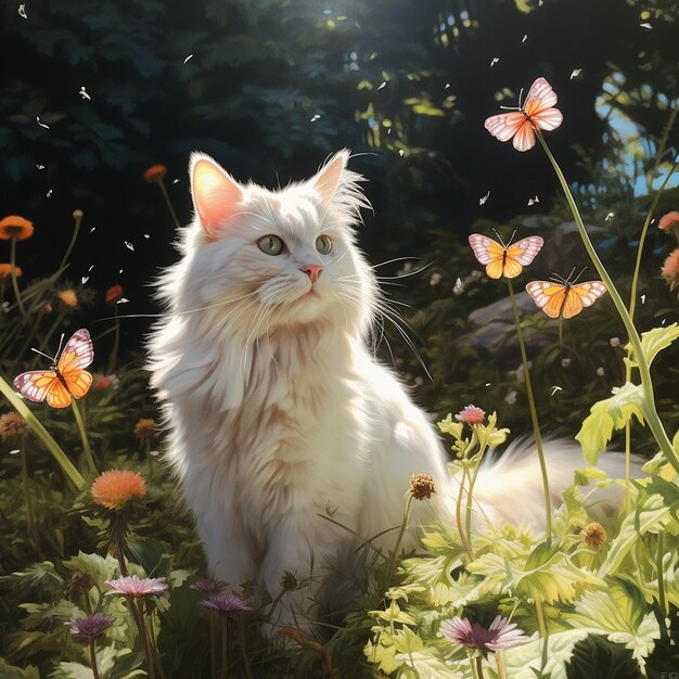 beautiful kitten with flowers outdoors