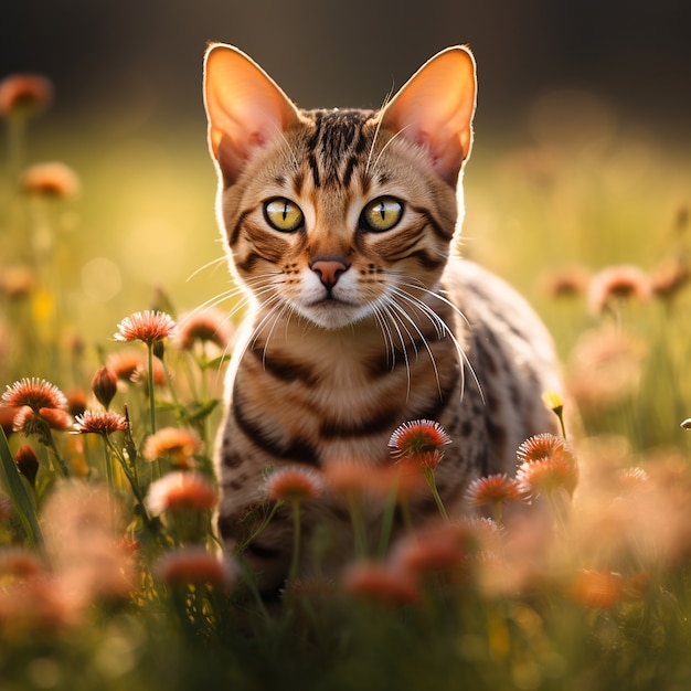 Free photo beautiful kitten with flowers outdoors