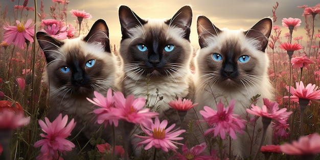 Free photo beautiful kittens with flowers outdoors