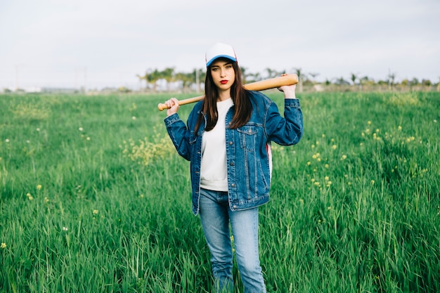 Beautiful lady staying in field