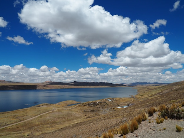 Beautiful lake reflecting the blue sky