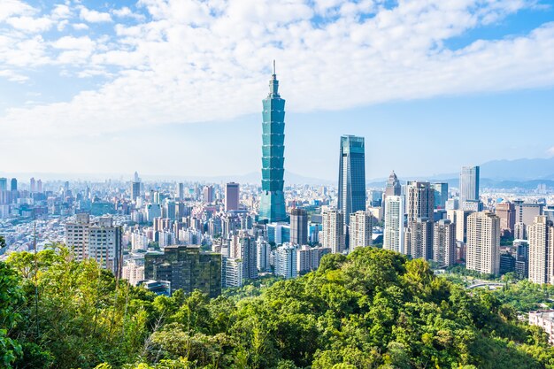 Beautiful landscape and cityscape of taipei 101 building and architecture in the city