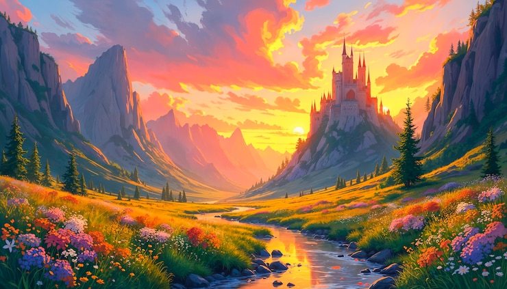 Free Photo beautiful landscape painting