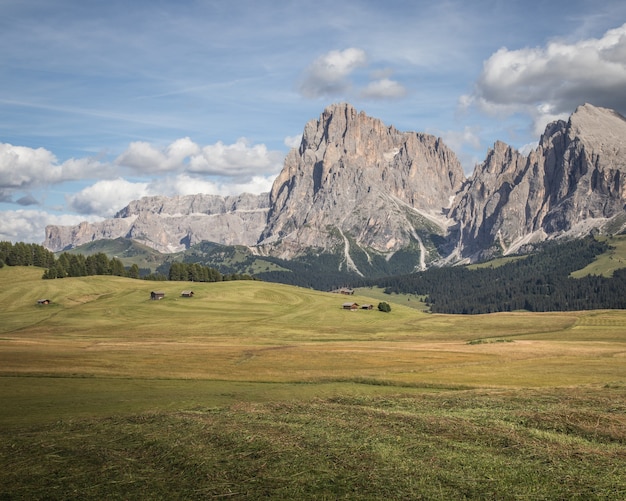 Beautiful landscape of the Plattkofel mountain in Compatsch Italy