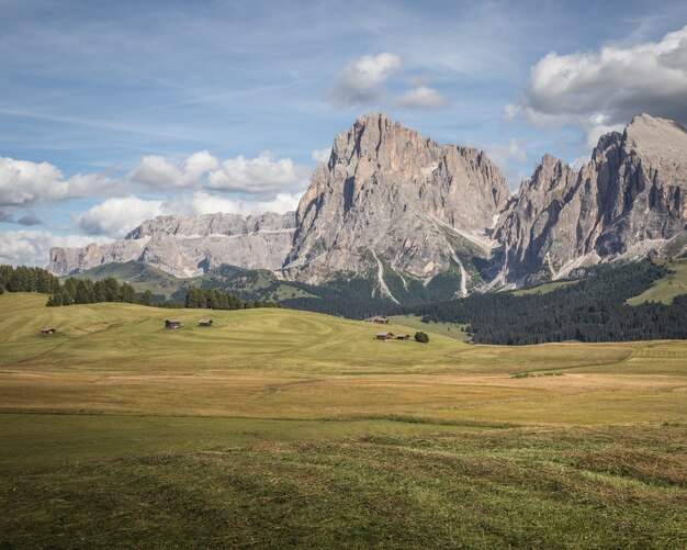 Beautiful landscape of the Plattkofel mountain in Compatsch Italy