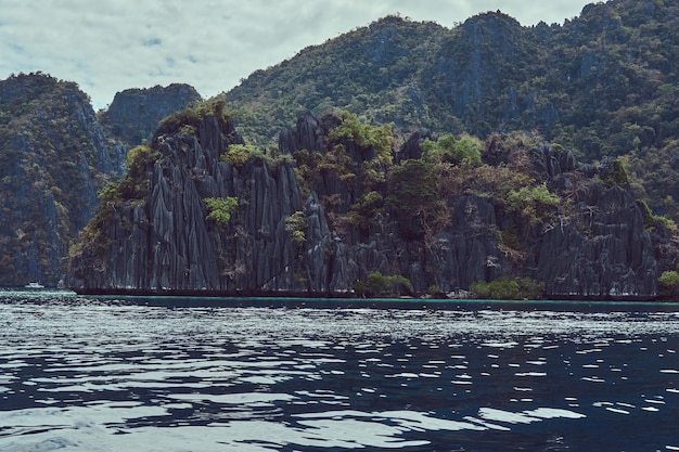 Beautiful landscape of a rocky bay of Philippine Islands. Pacific ocean.