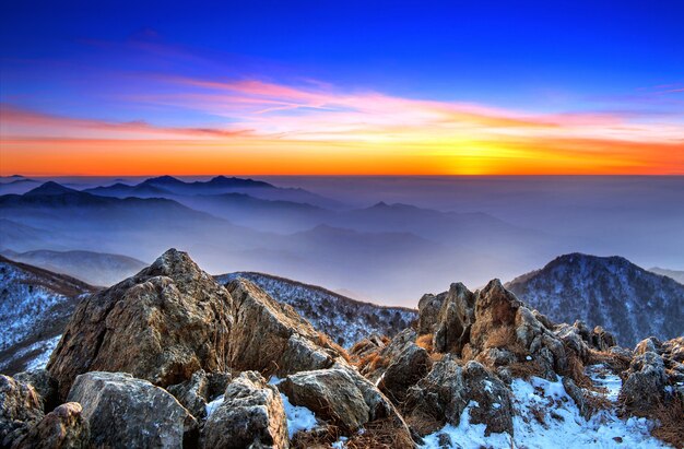 Beautiful Landscape at sunset on Deogyusan National Park in winter,South Korea