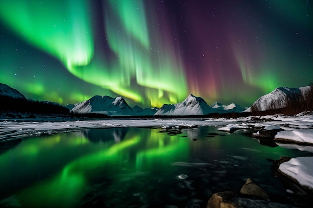 Beautiful landscape with aurora borealis