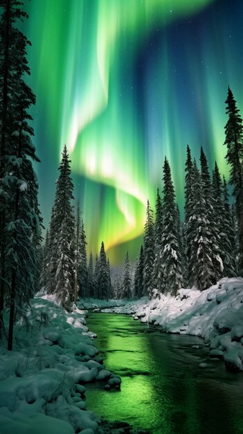 Beautiful landscape with aurora borealis
