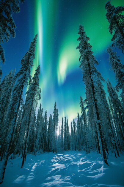 Beautiful landscape with aurora borealis