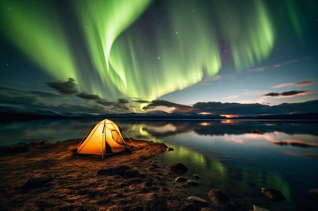 Beautiful landscape with aurora borealis