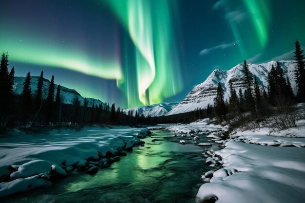 Beautiful landscape with aurora borealis