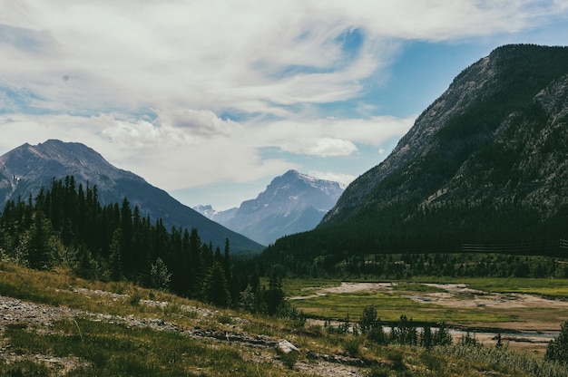 Beautiful landscape with mountains under the cloudy sky