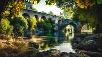 Foto gratuita bellissimo paesaggio con un vecchio ponte di pietra ai generativo