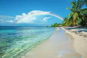 無料写真 ビーチの虹の美しい風景