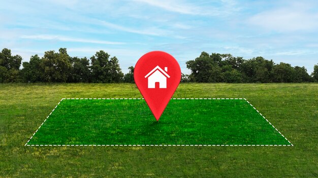 Beautiful landscape with red pin