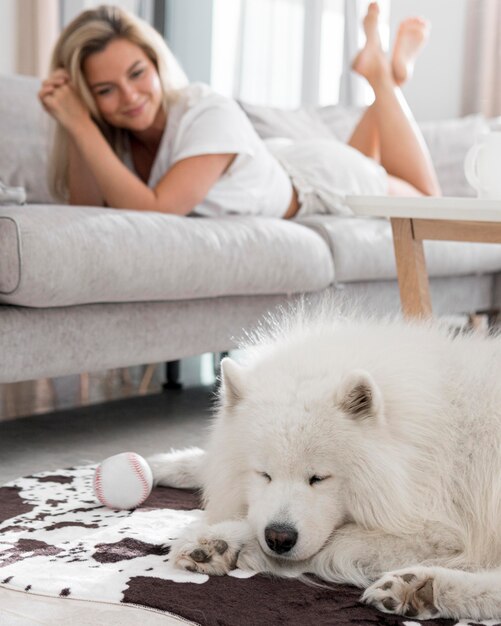 Beautiful and lovely dog and woman