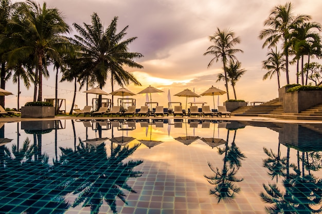 Beautiful luxury outdoor swimming pool in hotel and resort