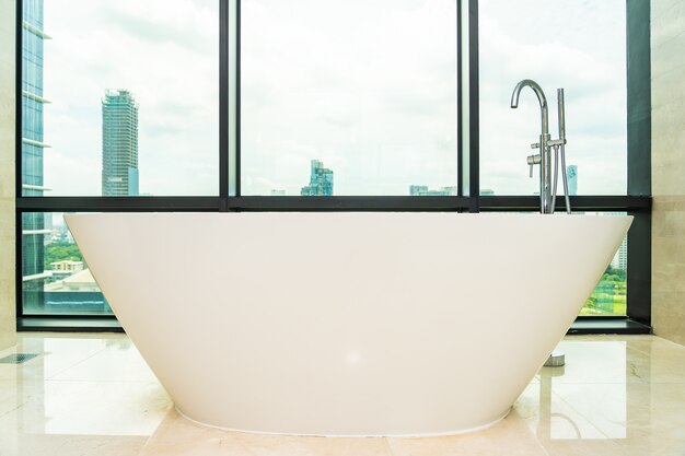 Beautiful luxury white empty bathtub decoration interior of bathroom