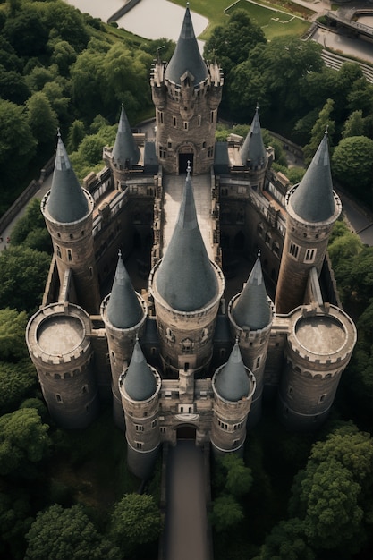 Free photo beautiful majestic castle  high angle