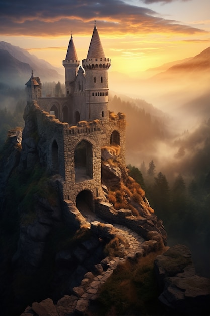 Прекрасный величественный замок с высоким углом