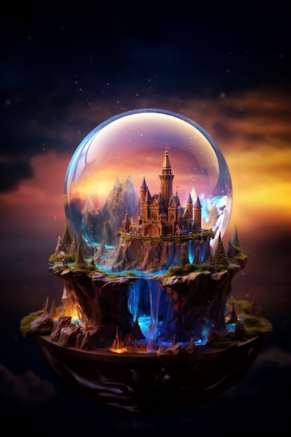 Free photo beautiful medieval fantasy landscape with city