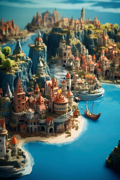 Bellissimo paesaggio fantasy medievale con città