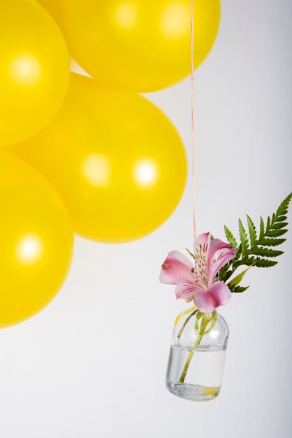 Beautiful metallic balloons with flowers