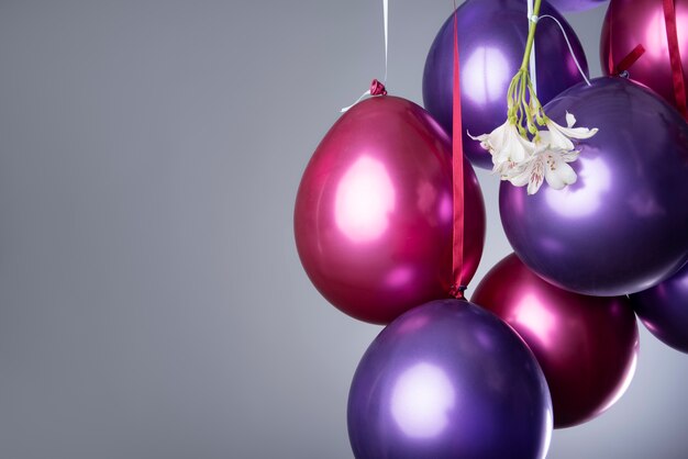 Beautiful metallic balloons with flowers