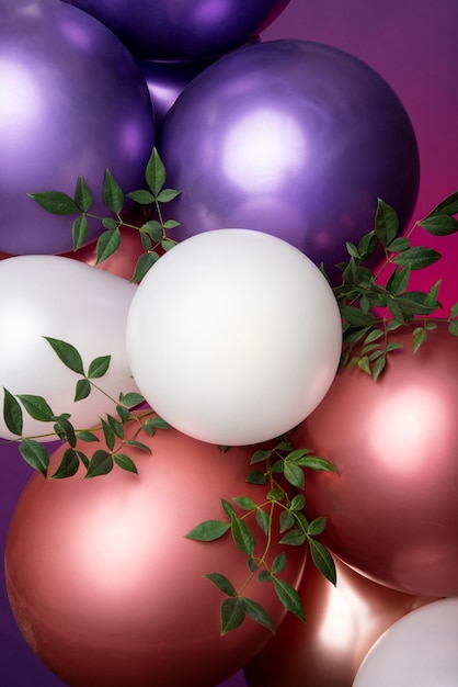 Beautiful metallic balloons with flowers