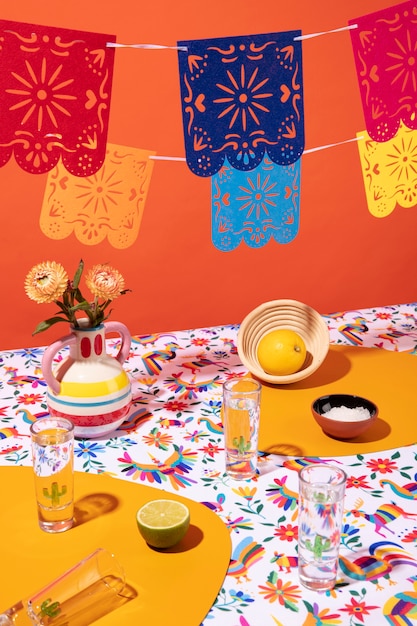食べ物と美しいメキシコのパーティデコレーション
