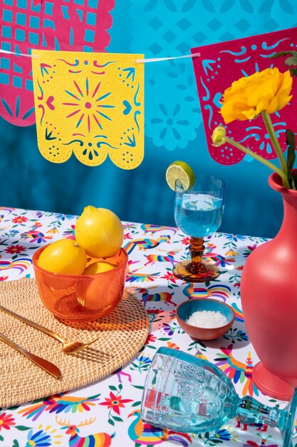 Beautiful mexican party decoration with food