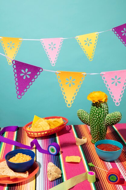 Beautiful mexican party decoration with food