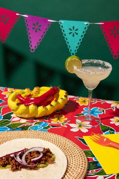 Beautiful mexican party decoration with food