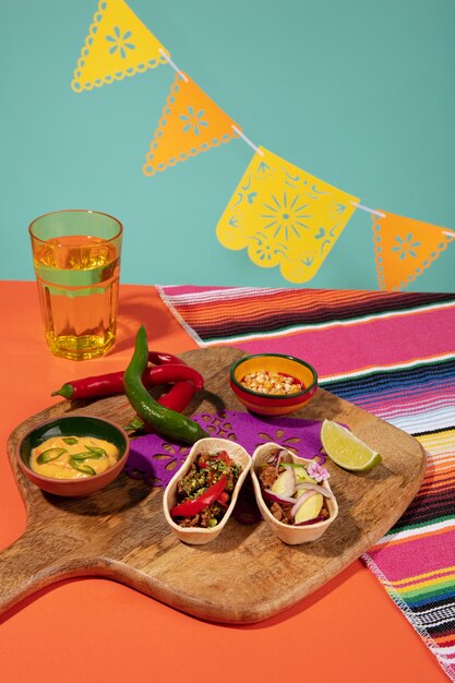 Beautiful mexican party decoration with food