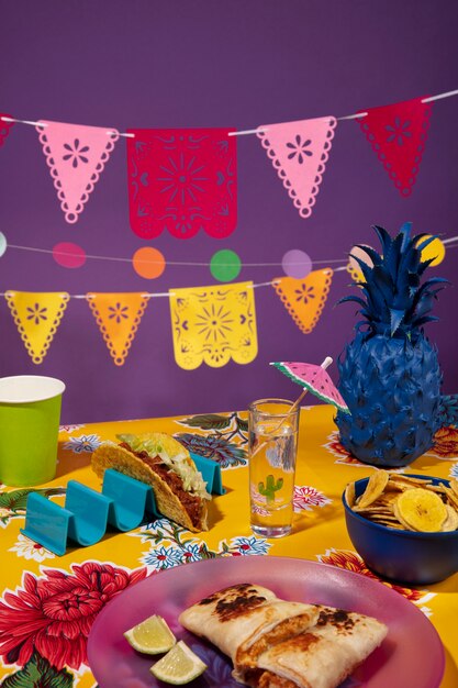 Beautiful mexican party decoration with food