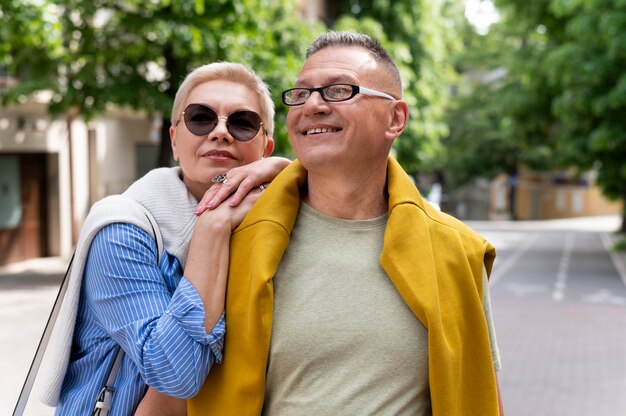 Beautiful middle age couple having a date outdoors