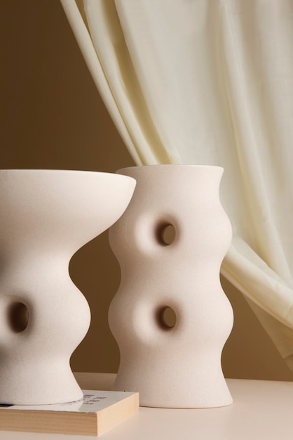 beautiful modern vases and curtain