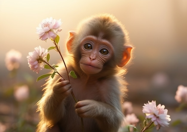 자연 속에서 시간을 보내는 아름다운 원숭이