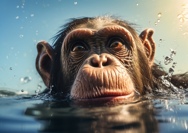 Free photo beautiful monkey swimming