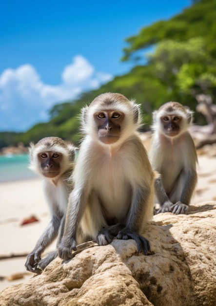 Beautiful monkeys outdoors