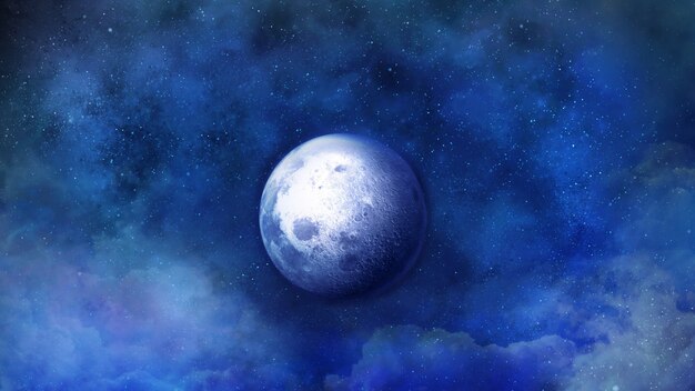 カラフルな空間を背景に幻想的な月 プレミアム写真
