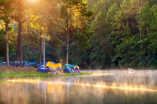 Beautiful morning at Pang Ung lake, Pang Ung Mae Hong Son province in Thailand.