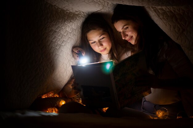 Beautiful mother and daughter on christmas