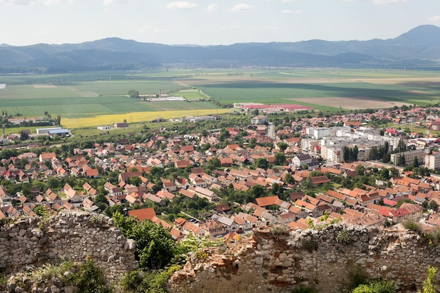 Beautiful mountain city in the spring. Traveling and architecture